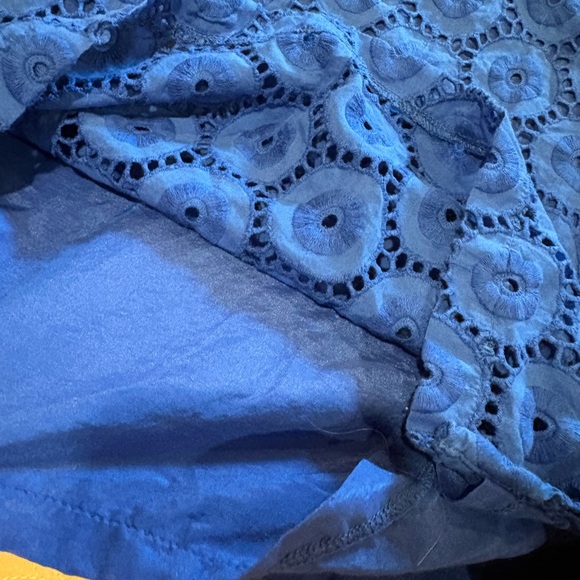 J.Crew Royal Blue 3/4 sleeve cotton eyelet top women’s L - Picture 4 of 9